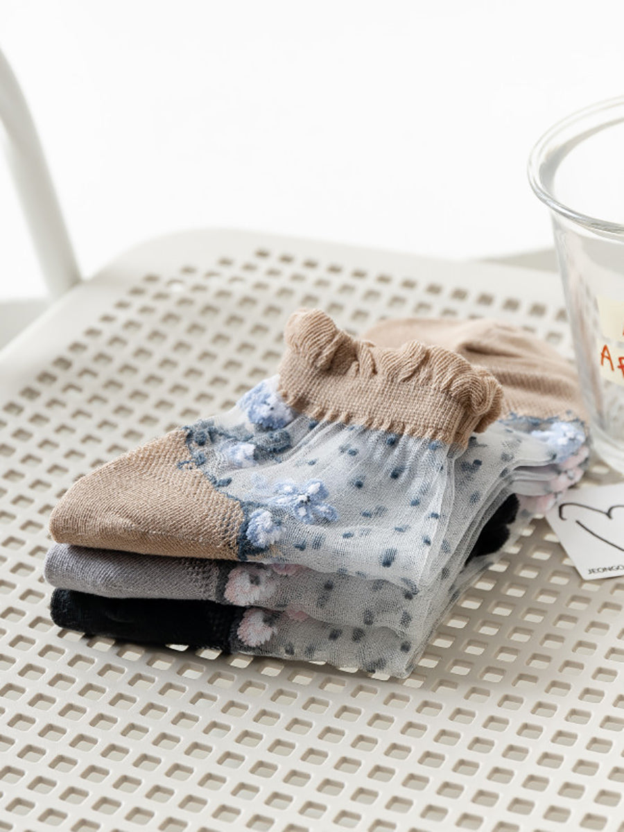 Blumenpaare Jacquard Artsy Spitzensocken Damen 3