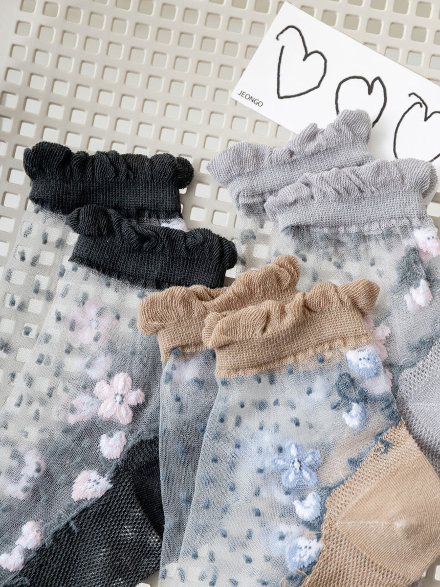 Blumenpaare Jacquard Artsy Spitzensocken Damen 3