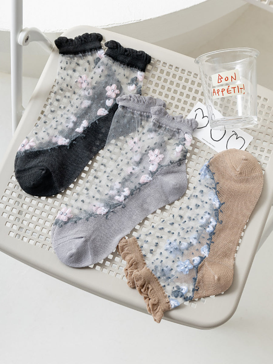 Blumenpaare Jacquard Artsy Spitzensocken Damen 3