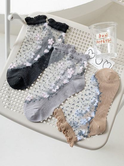 Blumenpaare Jacquard Artsy Spitzensocken Damen 3