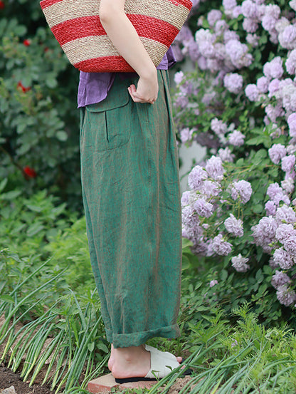 Pantalon d'été 100 % lin pour femme, jambes larges, couleur pure 