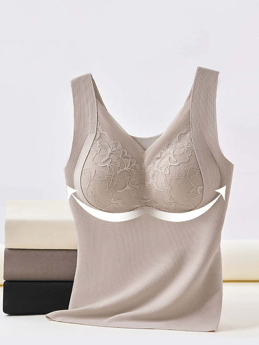 Lace Bottom Women Artsy Vest Autumn V-Neck Spliced