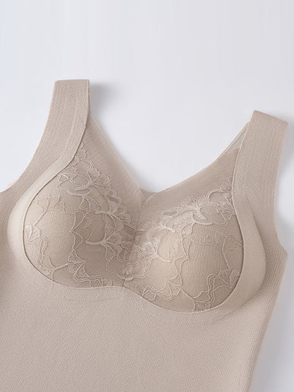 Lace Bottom Women Artsy Vest Autumn V-Neck Spliced