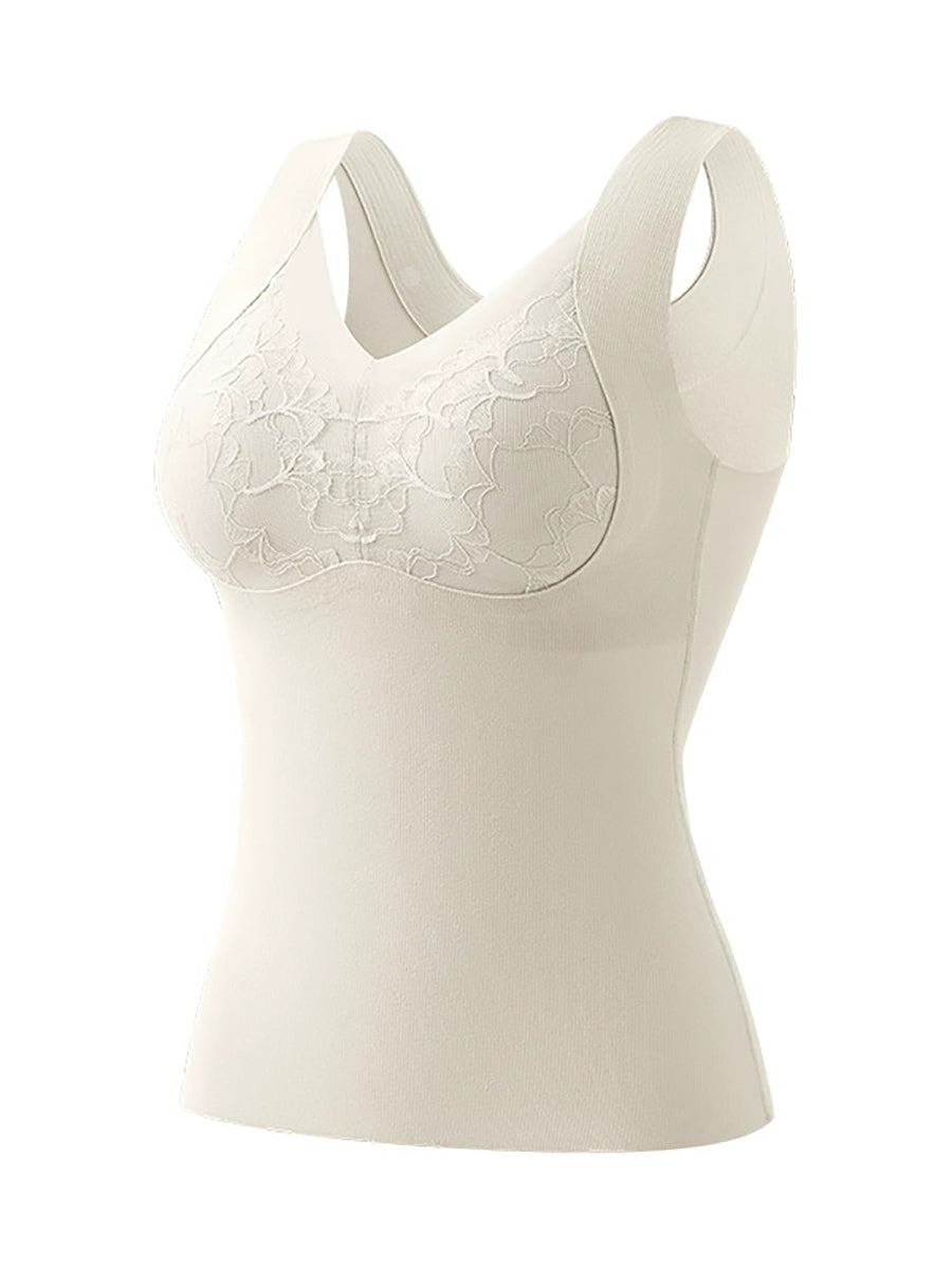 Lace Bottom Women Artsy Vest Autumn V-Neck Spliced