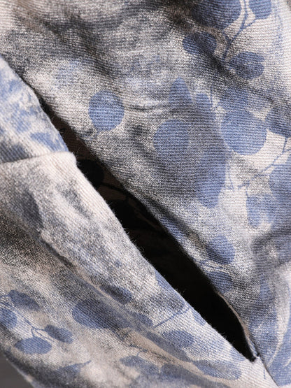 Dress 100%Cotton Women Autumn Print Collar Stand Retro