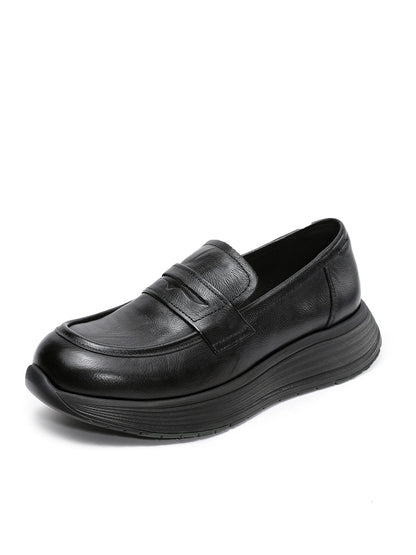 Platform Leather Shoes Women Genuine Vintage