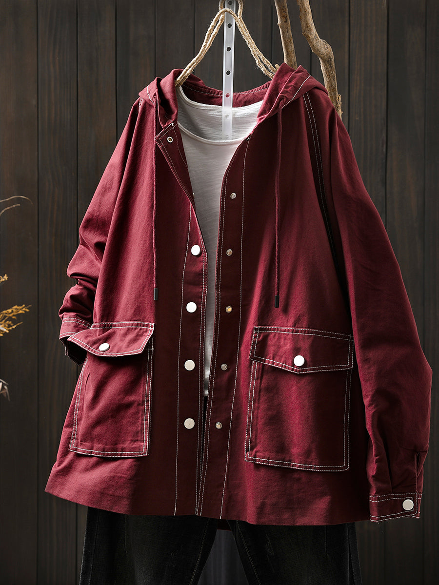Jacket Windproof Hooded Autumn Women Spliced Casual