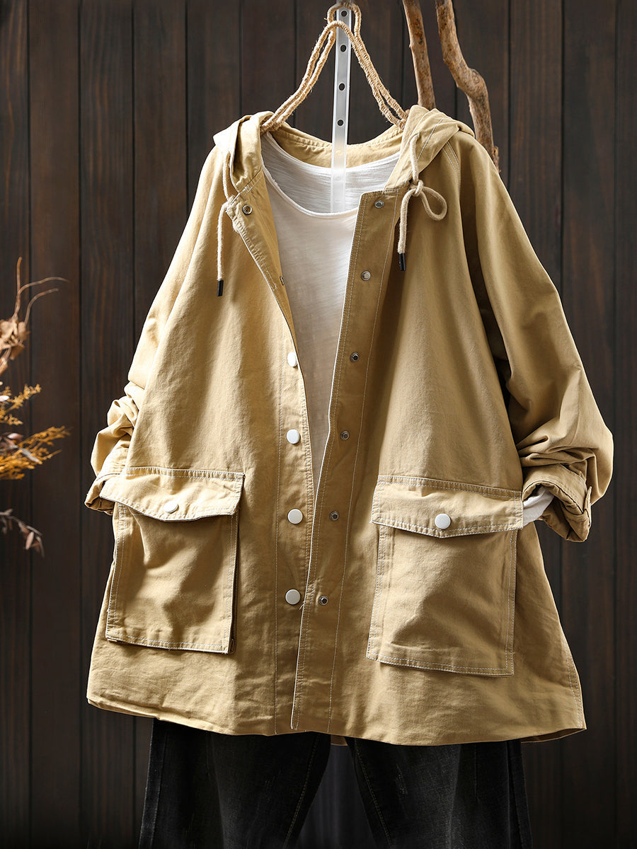Jacket Windproof Hooded Autumn Women Spliced Casual