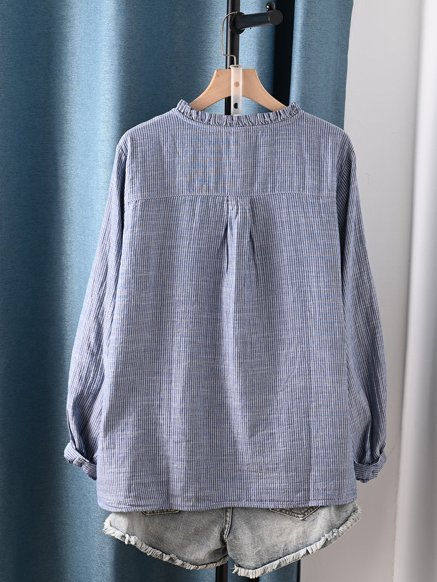 Lattice 100%Cotton Shirt Shirred Artsy Autumn Women