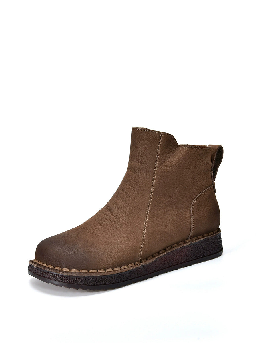 Spliced Flat Leather Genuine Boots Winter Women