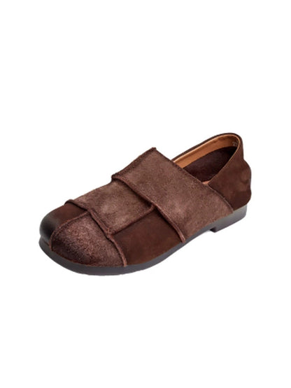 Flat Shoes Leather Vintage Women Autumn Spliced