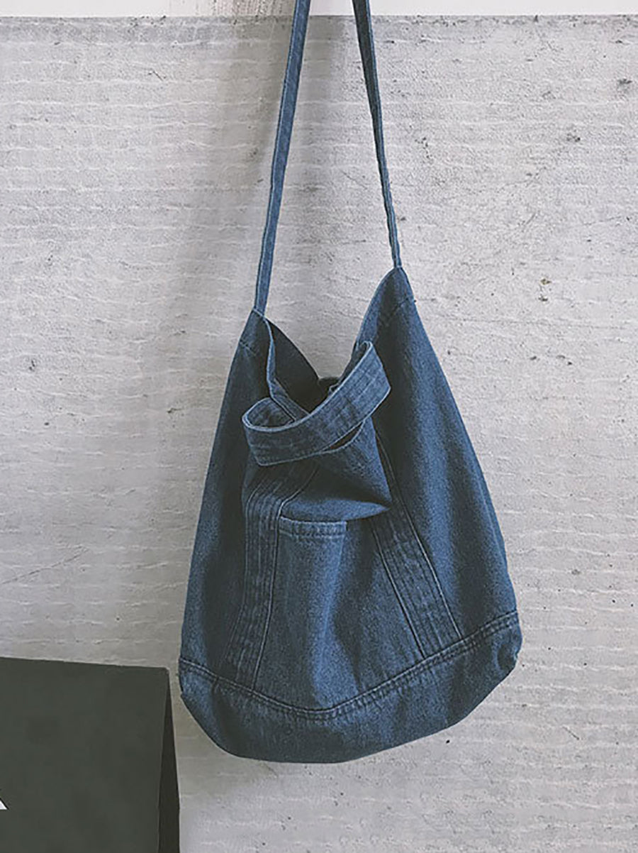 Vintage Solid Denim Spliced Shoulder Bag Handbag OP1038