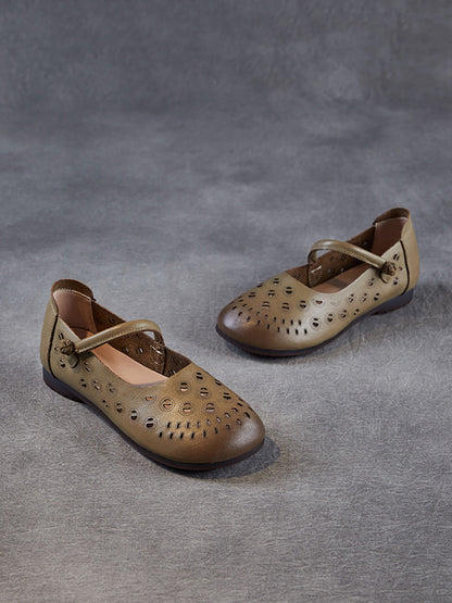 Echte Schuhe Frauen Sommer Aushöhlen Ferse Niedrigen Leder