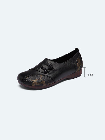 Chaussures plates en cuir à fleurs ethniques pour femmes KL1021