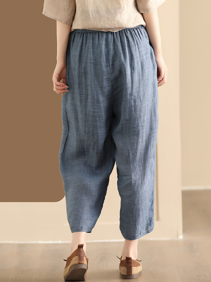 Women Summer Vintage Solid Ramie Harem Pants CX024