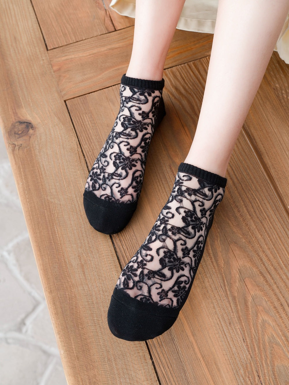 5 Paar Damen Blumen Jacquard Sommersocken AA1026