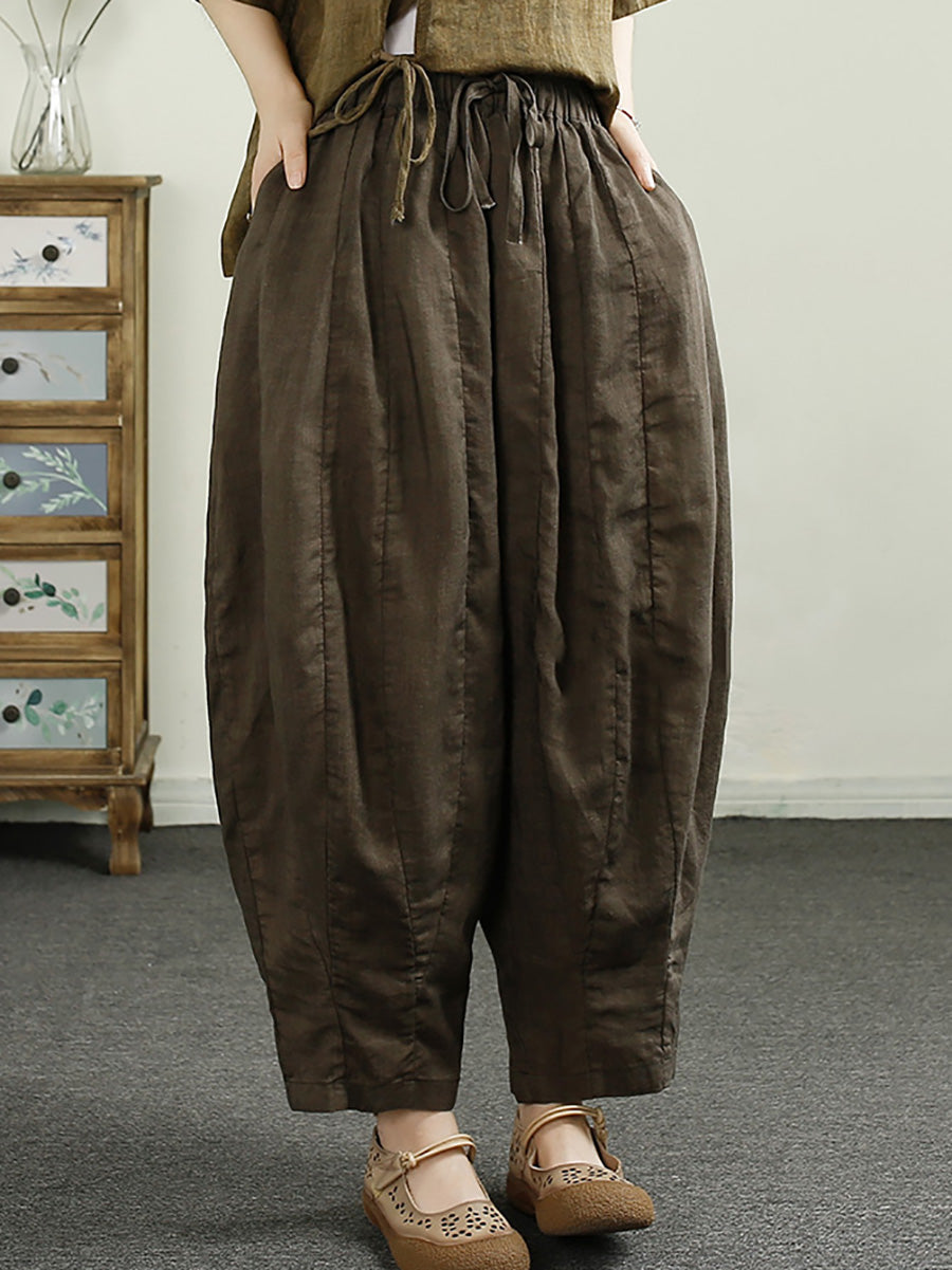 Women Summer Retro Spliced Harem Linen Pants CX010