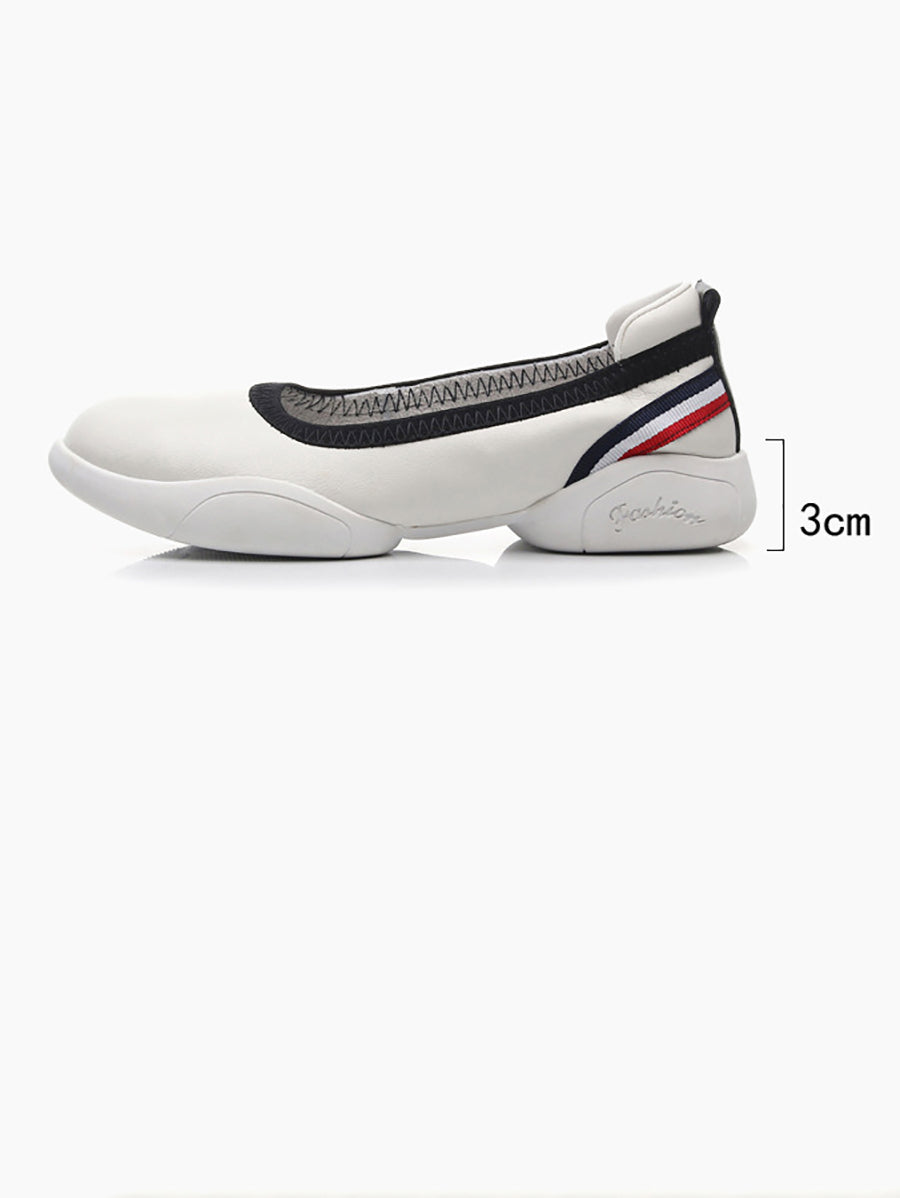 Damen Sommer Casual Leder Weich Gespleißt Flache Schuhe UI1018