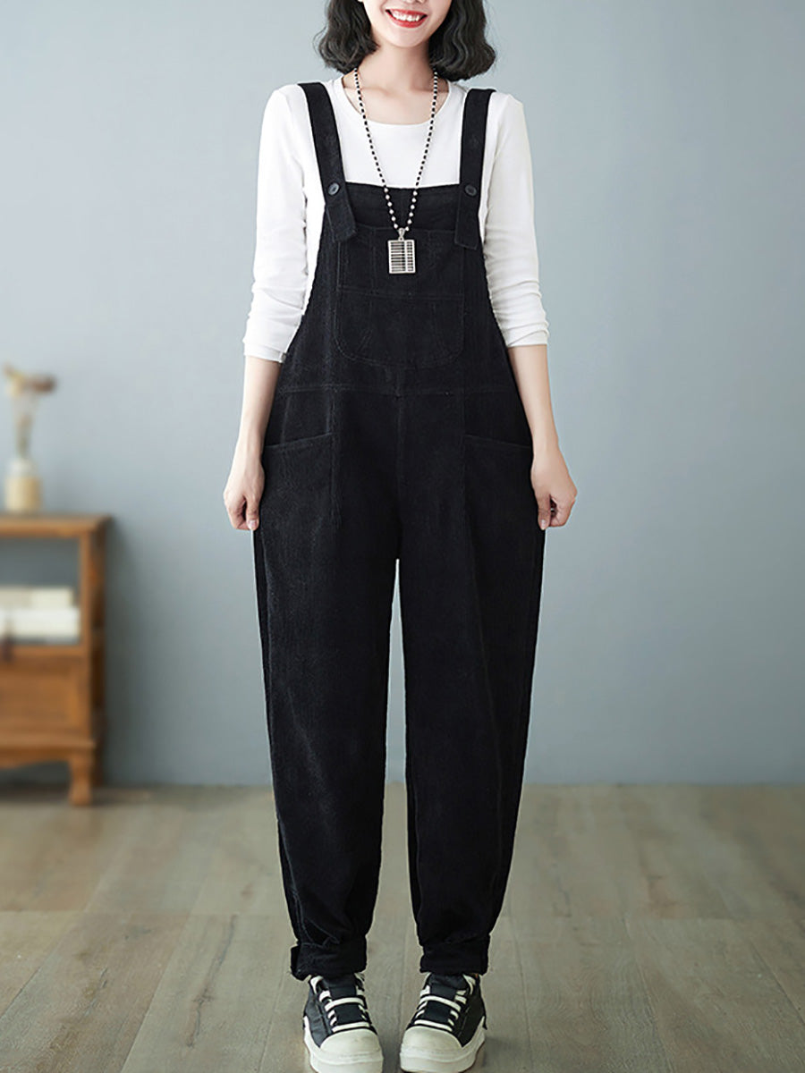 Women Casual Autumn Solid Corduroy Loose Jumpsuits AH1009