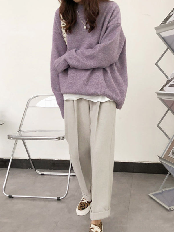 Dreamy Loose Purple Round-Neck Long Sleeves Sweater QX008