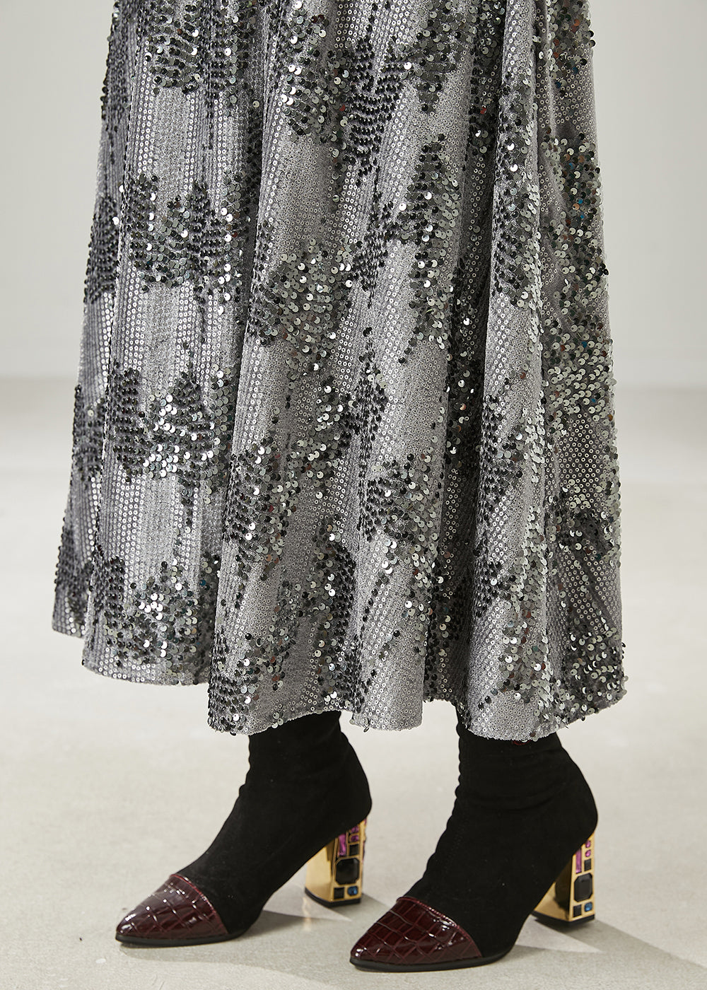 French Grey Sequins Exra Large Hem Skirt Summer AZ1035