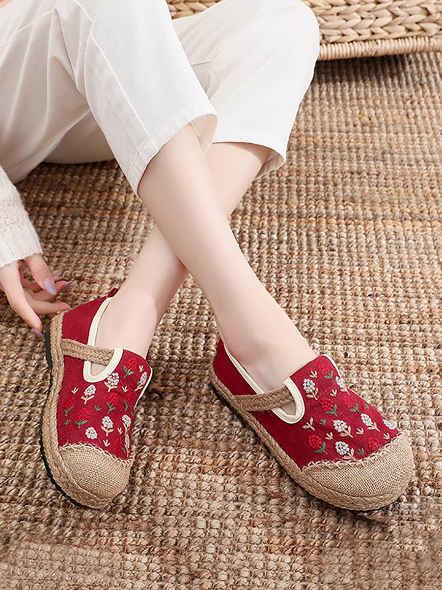 Women Summer Artsy Embroidery Linen Cotton Shoes BN1034