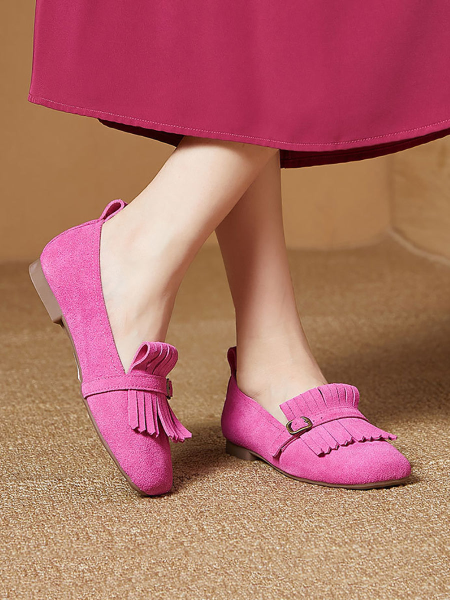 Women Summer Vintage Suede Leather Tassel Shoes IO1028