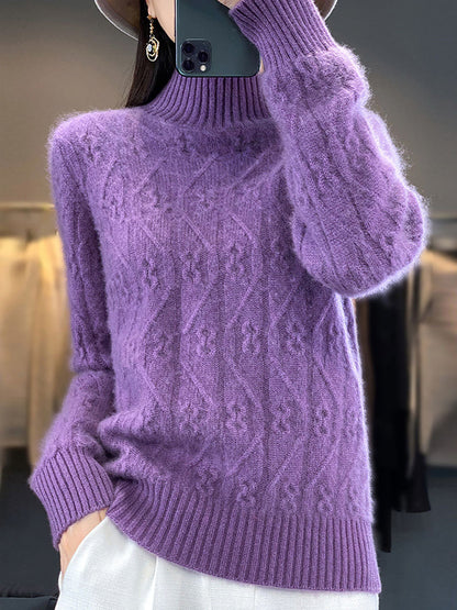 Women Autumn Half Turtleneck Wool Twist Knit Sweater AV1052