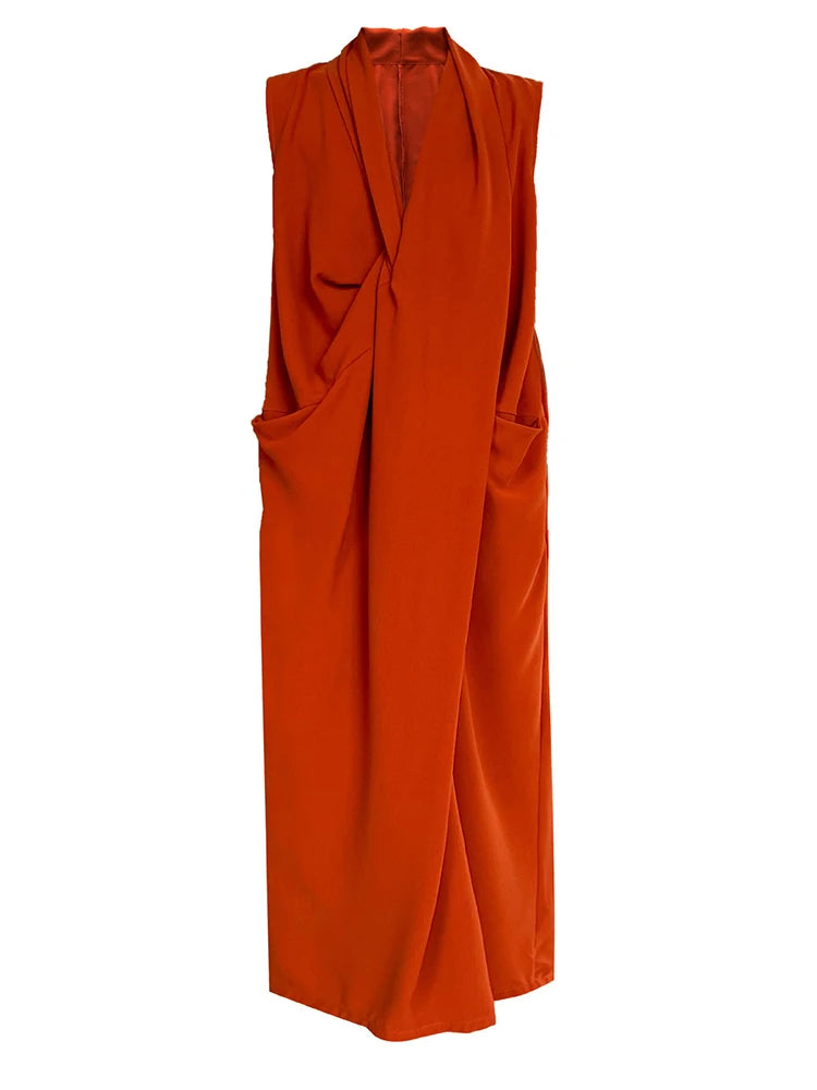 Taschen mit drapiertem ärmellosem Kleid Elegantes Midi 