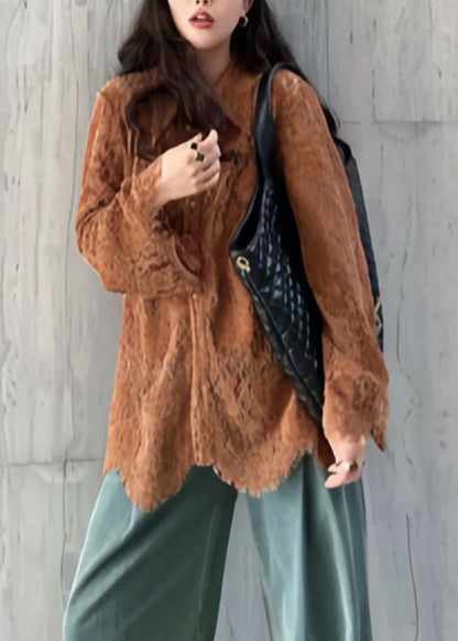 Mode Top Kragen Flare Spitze Ärmel Pan Shirts Peter Kaffee 