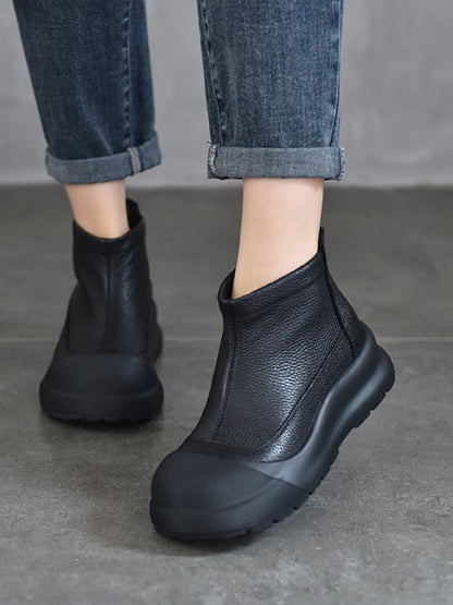 Bottines à plateforme solide en cuir véritable pour femmes, automne AV1007