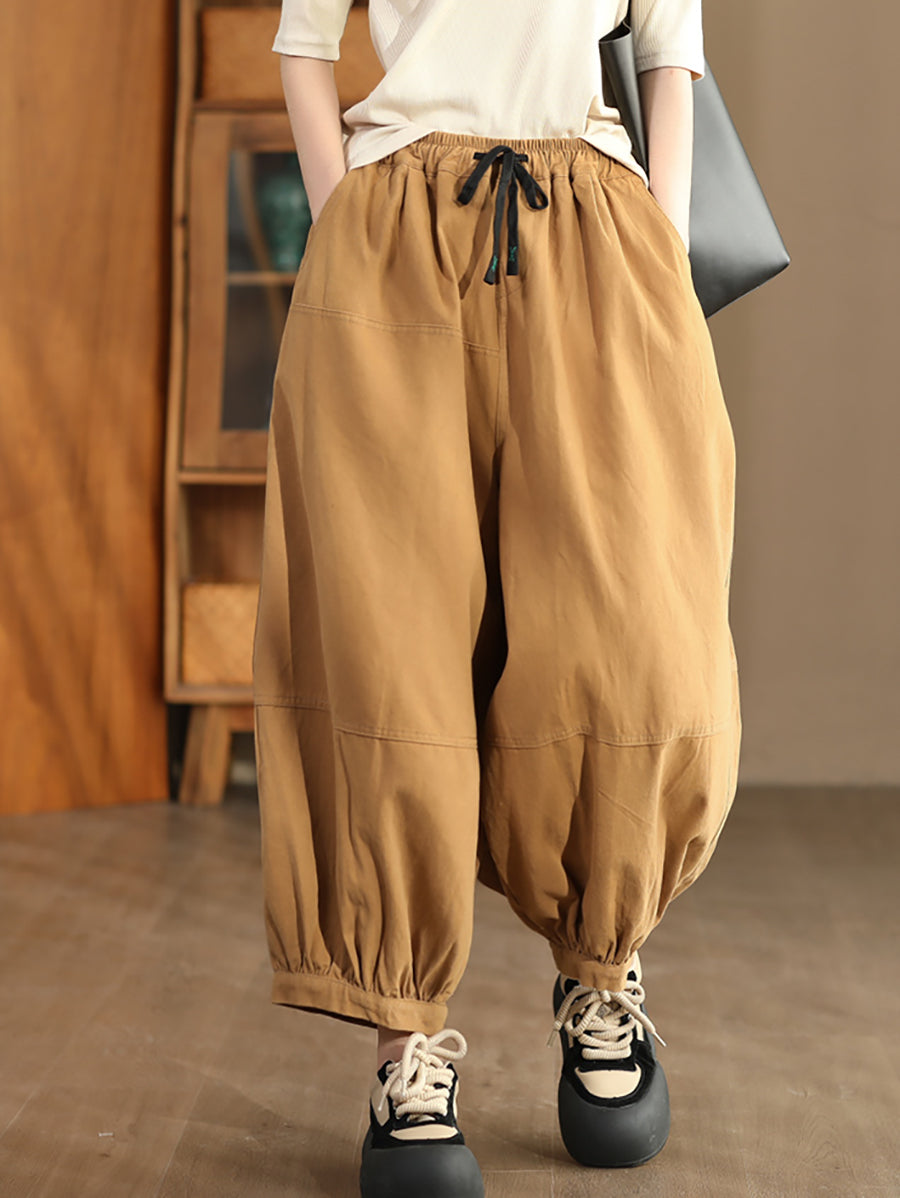 Women Autumn Casual Solid Spliced Cotton Harem Pants AS1022