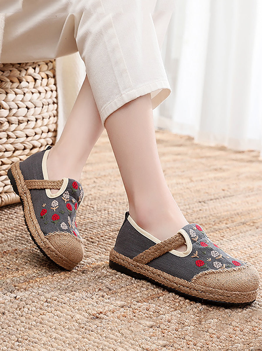 Women Summer Artsy Embroidery Linen Cotton Shoes BN1034