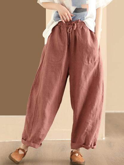 Pantalon sarouel ample en lin uni pour femme BN1006