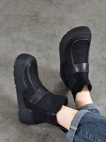 Bottes à plateforme épissées en cuir véritable pour femmes AV1064