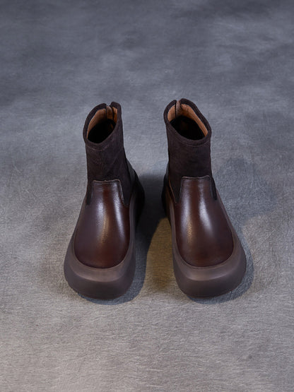 Bottines à plateforme en cuir véritable pour femme QU016