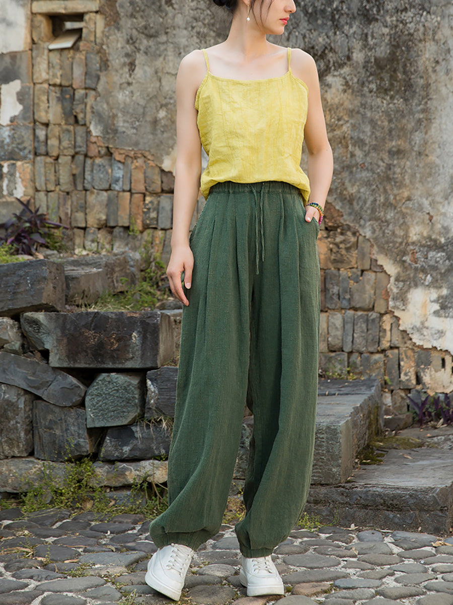 Pantalon d'été droit en ramie pure pour femme, couleur usée 