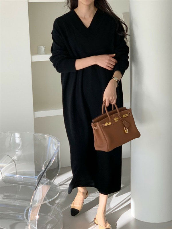 Urban Apricot V-Neck Long Sleeve Knit Dress AN1075