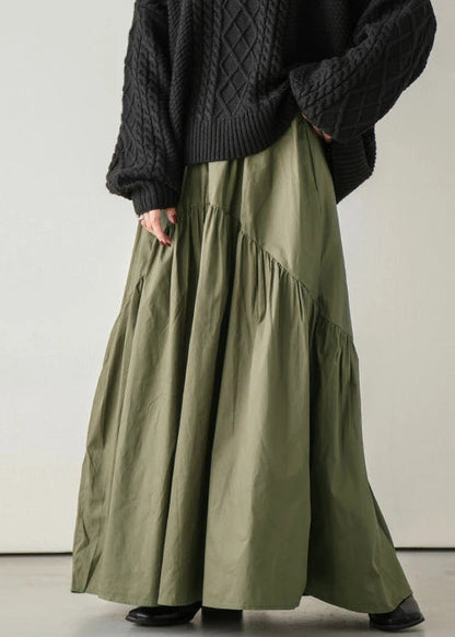 Jupe verte élastique de l'armée, taille élastique, coton, ample et froissée 