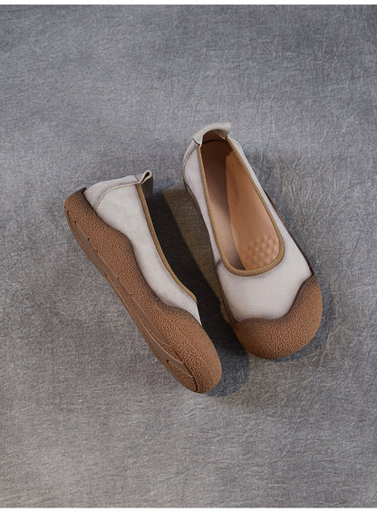 Chaussures plates d'été en cuir véritable pour femmes, colorblock