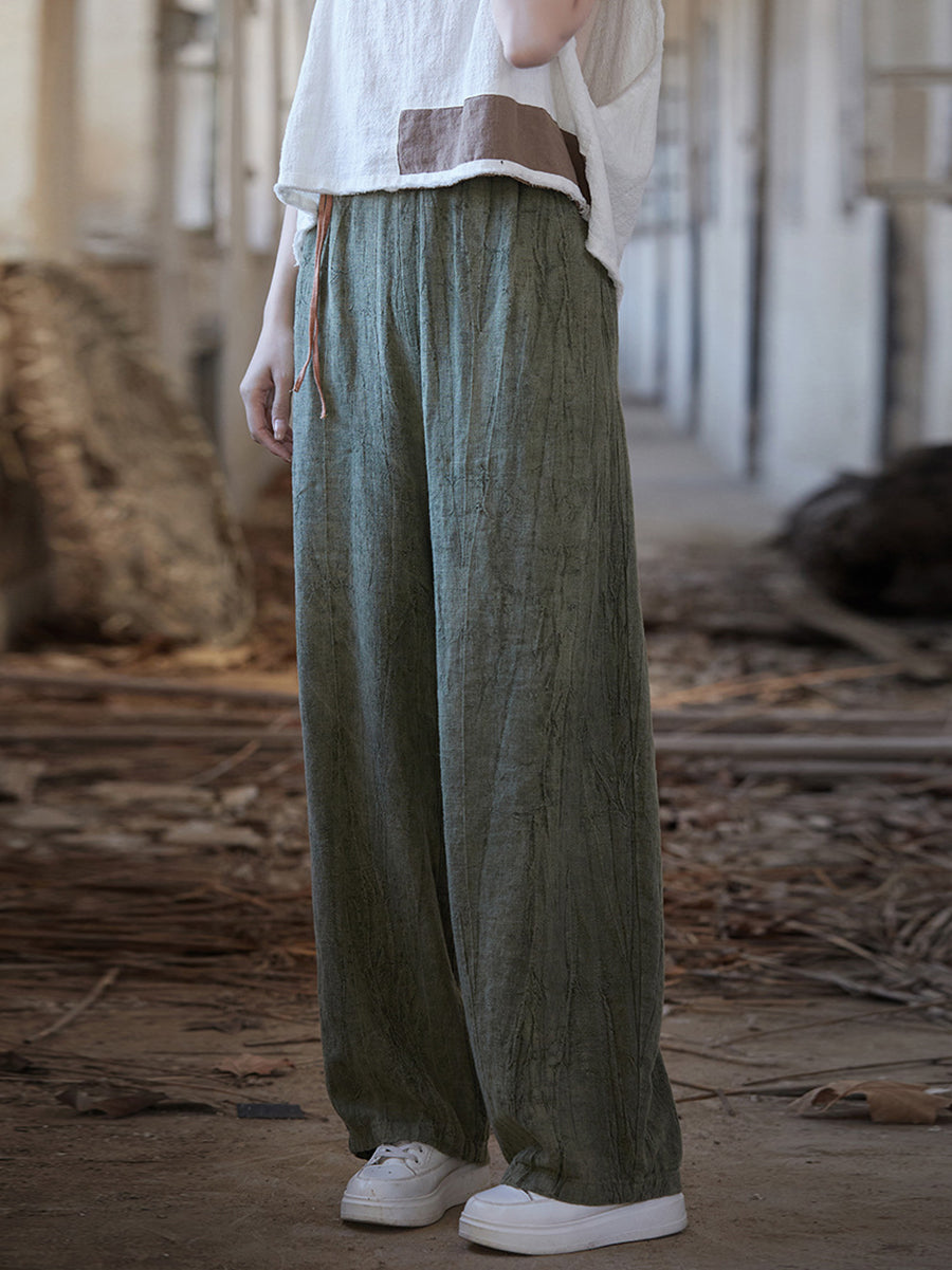 Women Summer Vintage Worn Straight Linen Pants IO1010