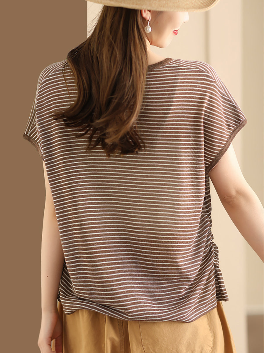 Women Summer Casual Stripe V-Neck Shirt AA1013