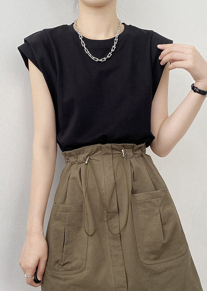Hals Baumwollhemden Schwarz O Sommer Solid T 