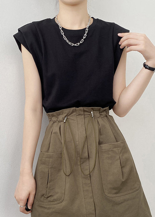Hals Baumwollhemden Schwarz O Sommer Solid T 