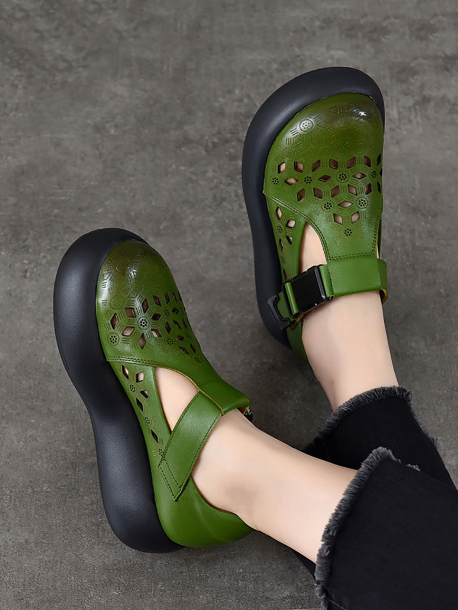 Out Hollow Casual Leder Frauen Echte Schuhe Sommer Plattform