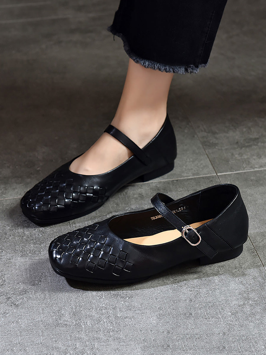 Women Summer Casual Leather Weave Low-Heel Shoes LL004