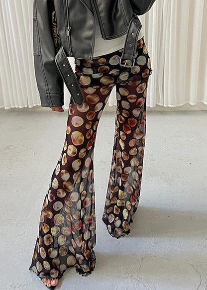 Pantalon évasé en tulle à pois taille haute noir chic été 