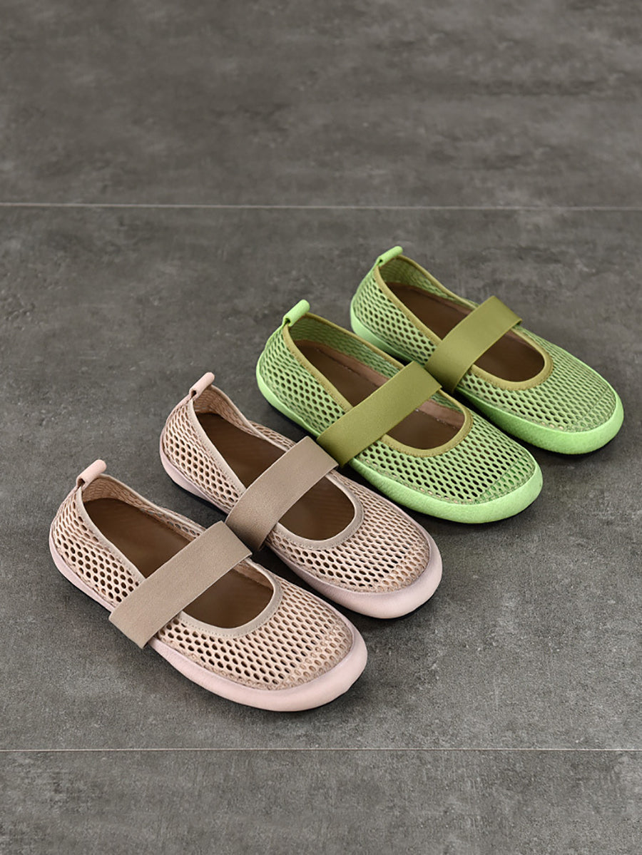 Low Heel Leather Summer Mesh Women Shoes