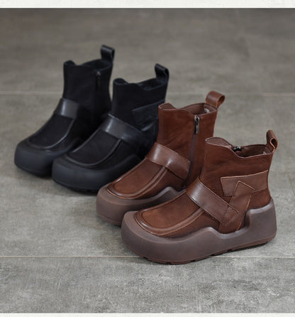 Bottes à plateforme épissées en cuir véritable pour femmes AV1064