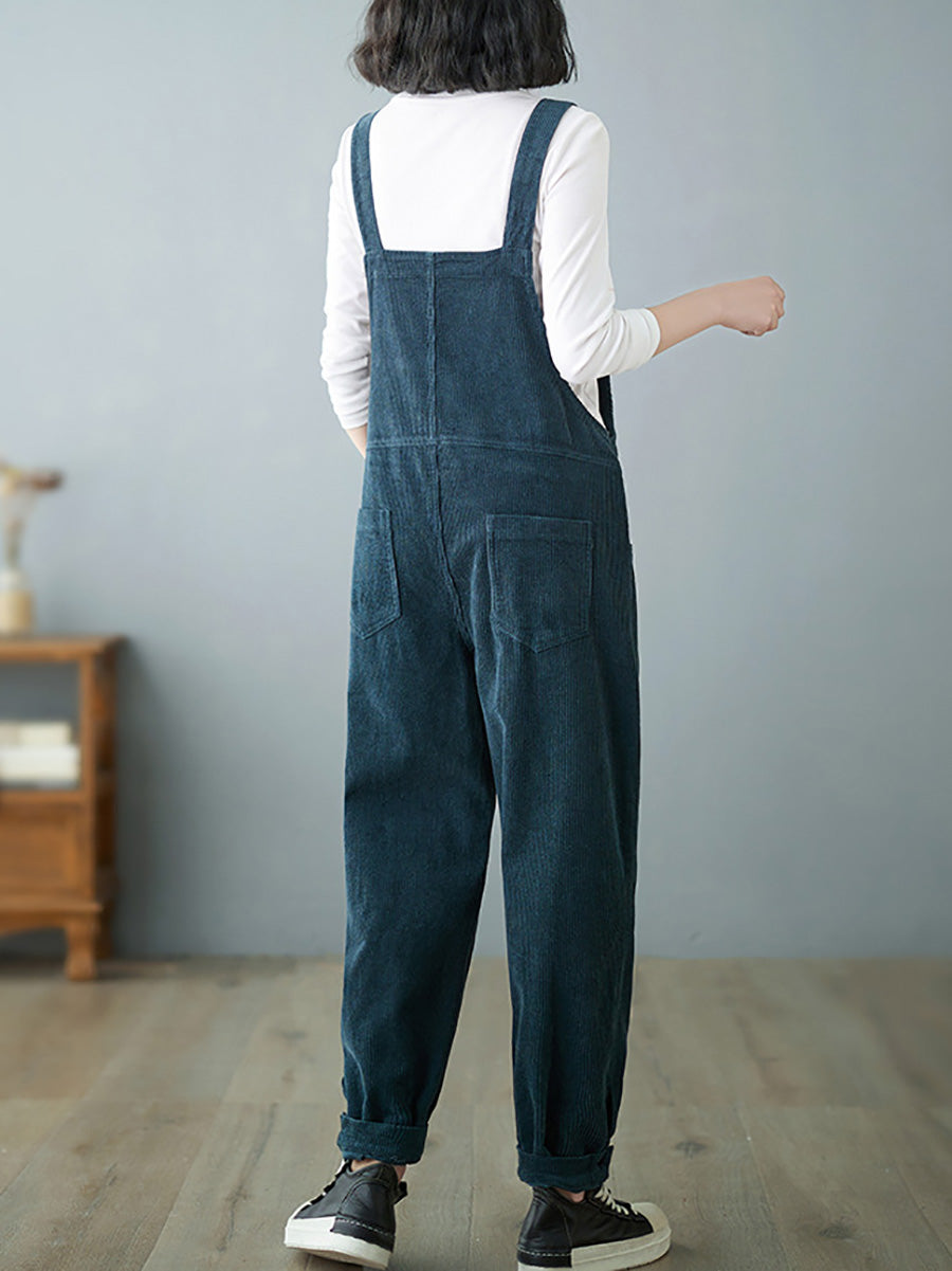 Women Casual Autumn Solid Corduroy Loose Jumpsuits AH1009